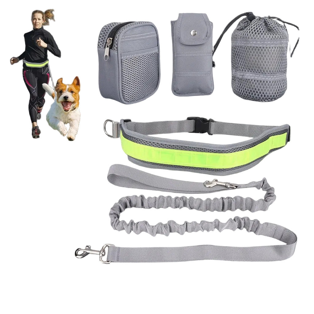 Joggingset för hund med handsfree koppel, midjebälte med reflex och väskor