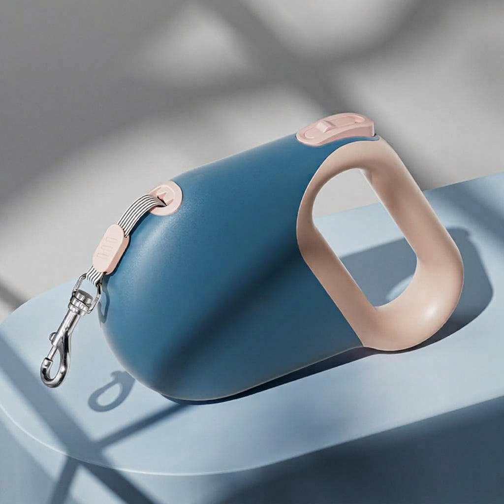 Rullkoppel med ergonomiskt handtag för hund och katt – blå/rosa