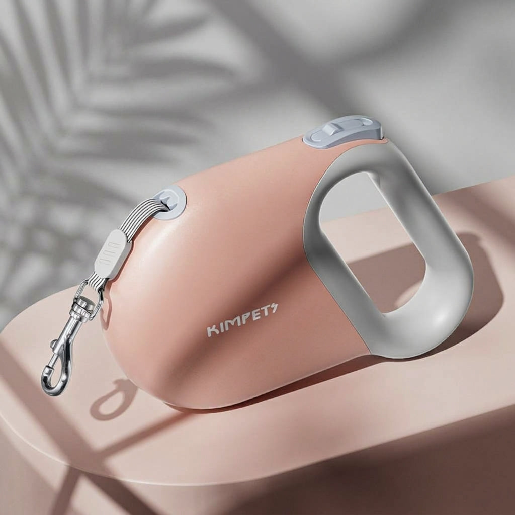 Rullkoppel med ergonomiskt handtag för hund och katt – rosa