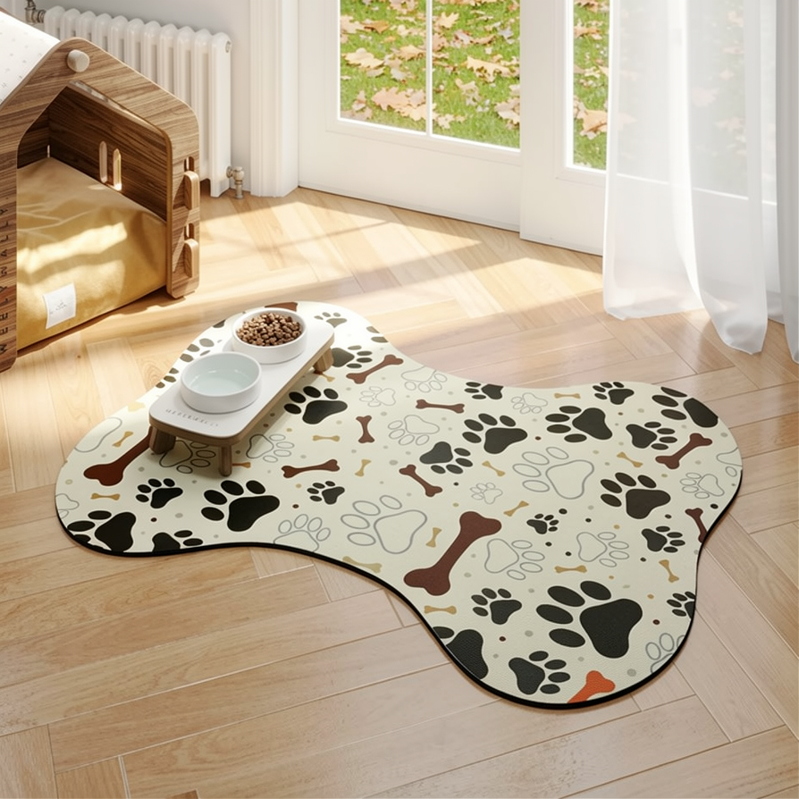 Formad matmatta för hund och katt – benform beige
