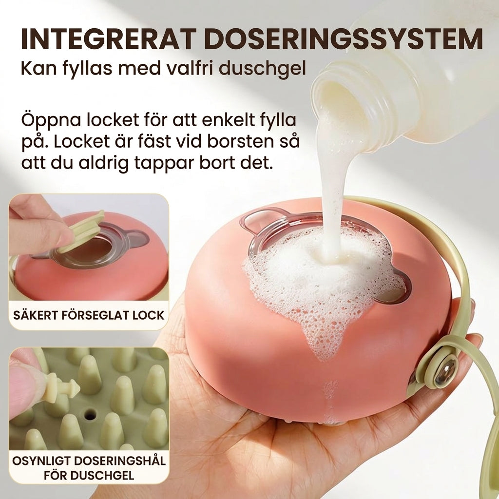 Massageborste för hundbad med schampobehållare