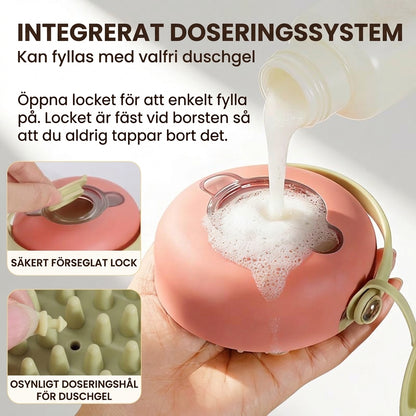 Massageborste för hundbad med schampobehållare