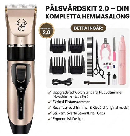 Pälsvårdskit med tyst djurtrimmer för hund och katt – innehåll