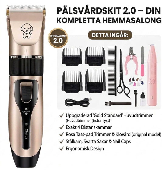 Pälsvårdskit med tyst djurtrimmer för hund och katt – innehåll