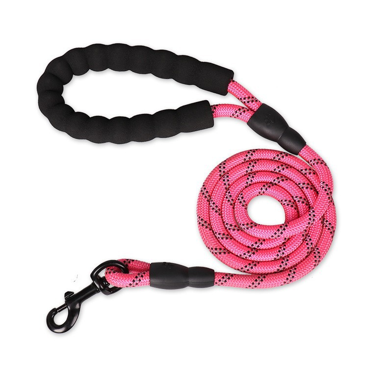 Hundkoppel i nylonrep med reflexer och vadderat handtag – rosa