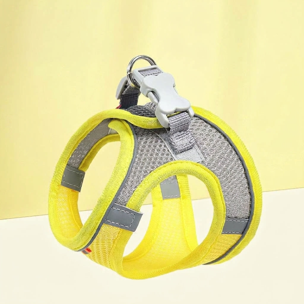 Hundsele och kattsele i andningsbart mesh med reflex – gul