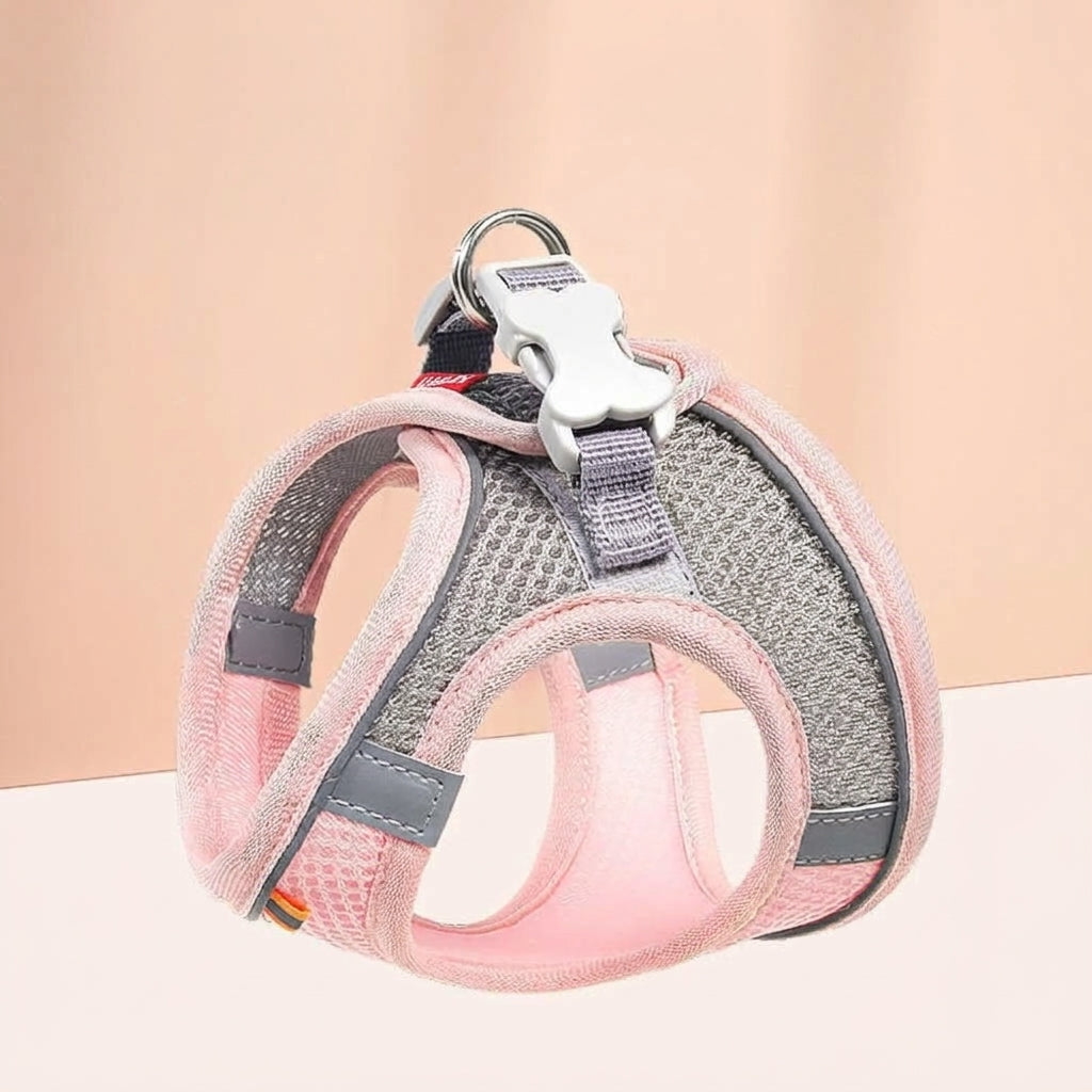 Hundsele och kattsele i andningsbart mesh med reflex – rosa