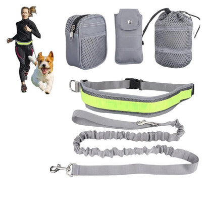 Joggingset för hund med handsfree koppel, midjebälte med reflex och väskor
