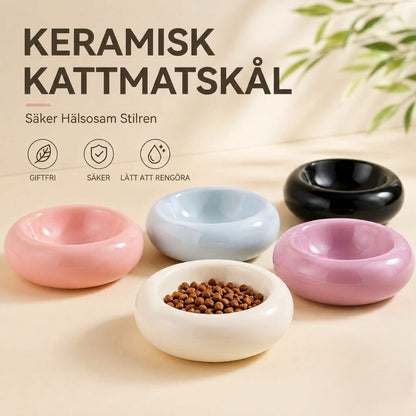 Donutformad kattskål i keramik – mat- och vattenskål för katt