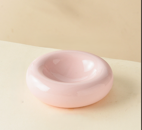 Donutformad kattskål i keramik, rosa