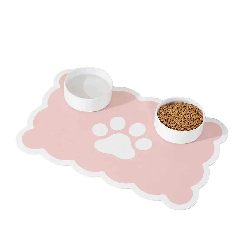 Matmatta med tassmotiv för hund och katt, rosa