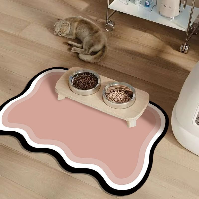Matmatta för hund och katt i vågform, rosa med vit kant
