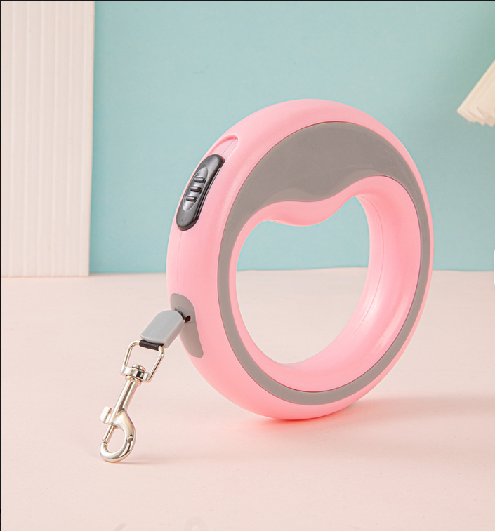 Rullkoppel Ring i rosa – utdragbart koppel med låsknapp och kopplingshake