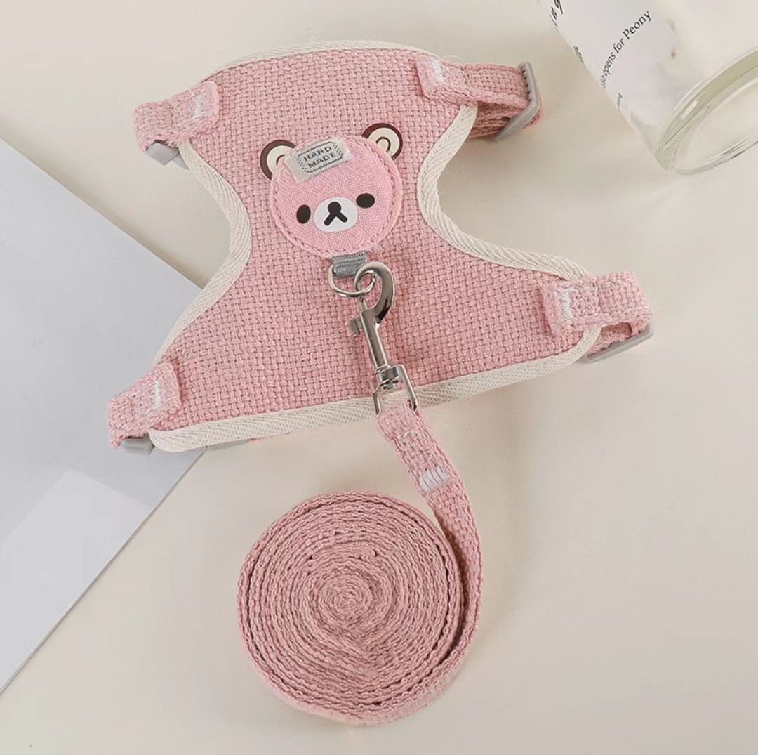 Sele med koppel för katt och liten hund i rosa