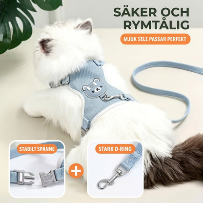 Säker och rymtålig kattsele med stabilt spänne och stark D-ring
