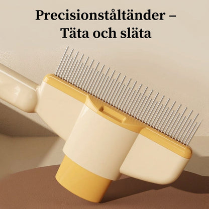 Närbild på kammens täta och släta tänder i rostfritt stål