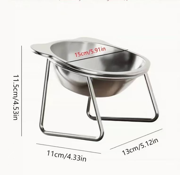Mått på upphöjd matskål för katt – skål 15 cm, höjd 11,5 cm, ställ 13 × 11 cm