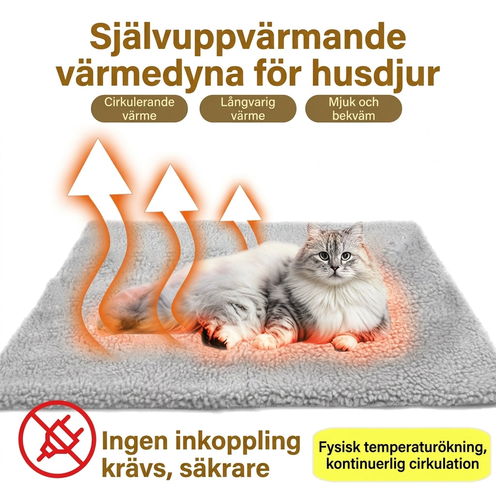 Självuppvärmande värmedyna för katt och hund i lammull – grå, ingen inkoppling krävs